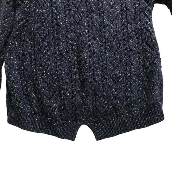 Max Studio Cable Knit Sweater Hi-Low Crew Neck Long Sleeve Navy Girls Size S 7-8 - Picture 5 of 7